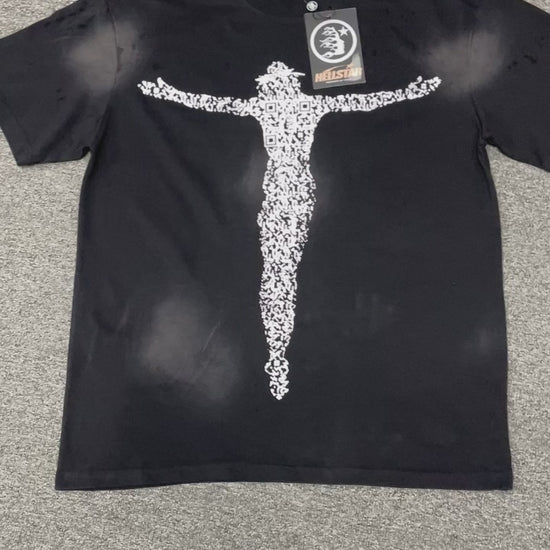 Hellstar QR Christ graphic T-shirt in washed black front view