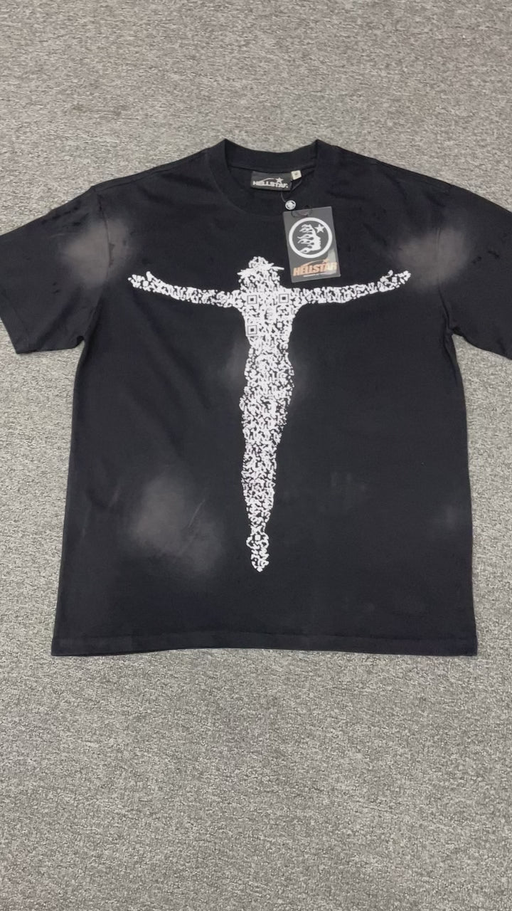 Hellstar QR Christ graphic T-shirt in washed black front view